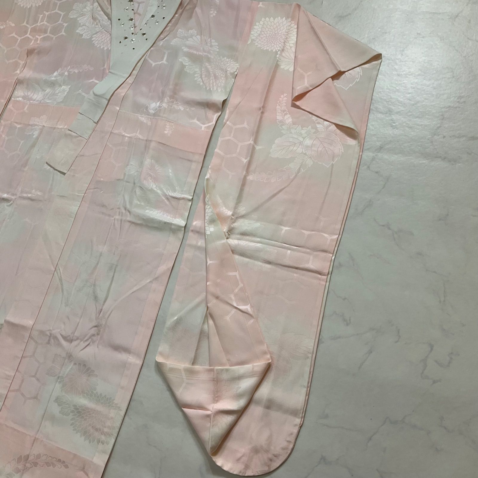 美品 振袖用 長襦袢 単衣 正絹 刺繍半衿付き 5k773 長襦袢 正絹 単