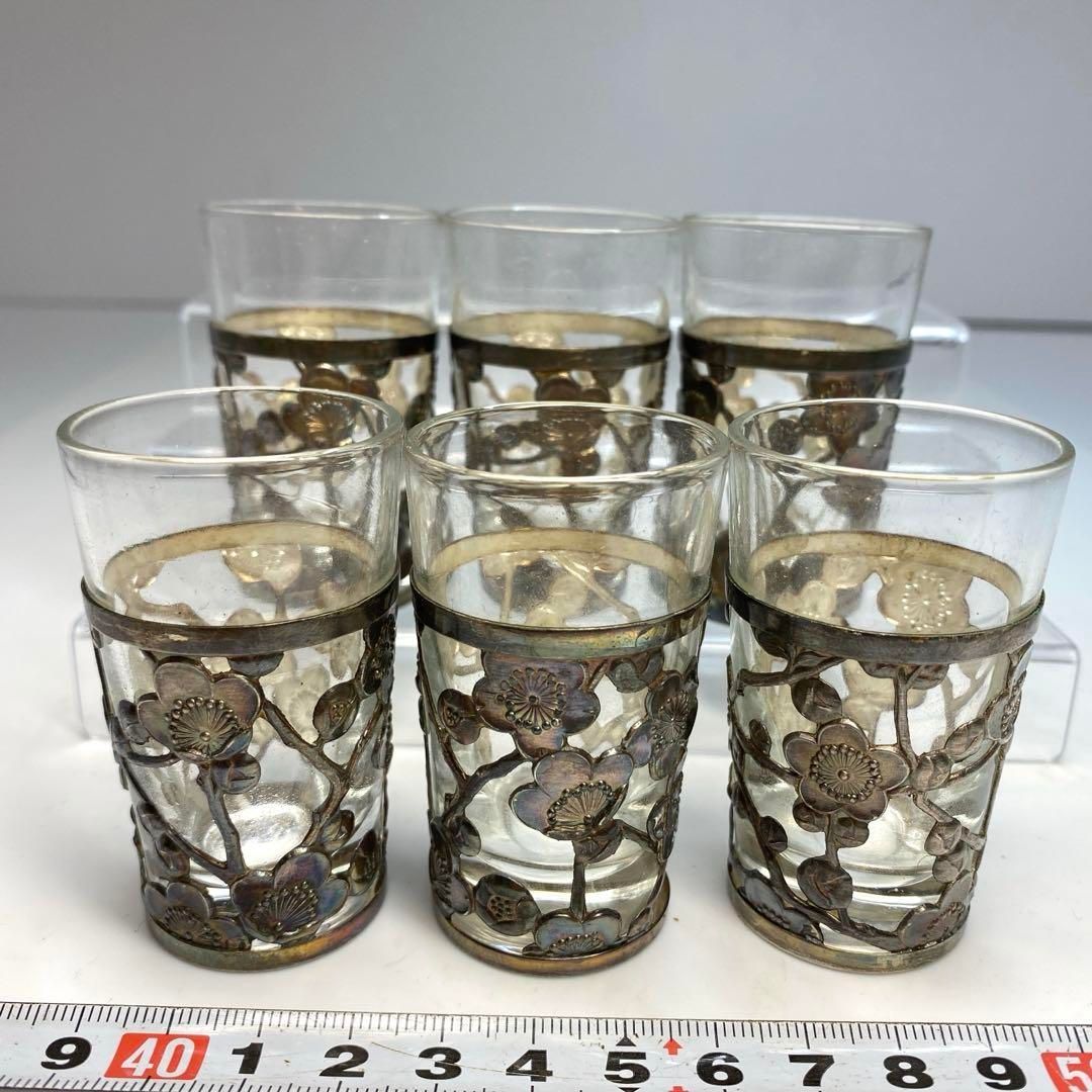 sterling950刻印 銀透かしショットグラス6点 東Y6-0606 トコサ