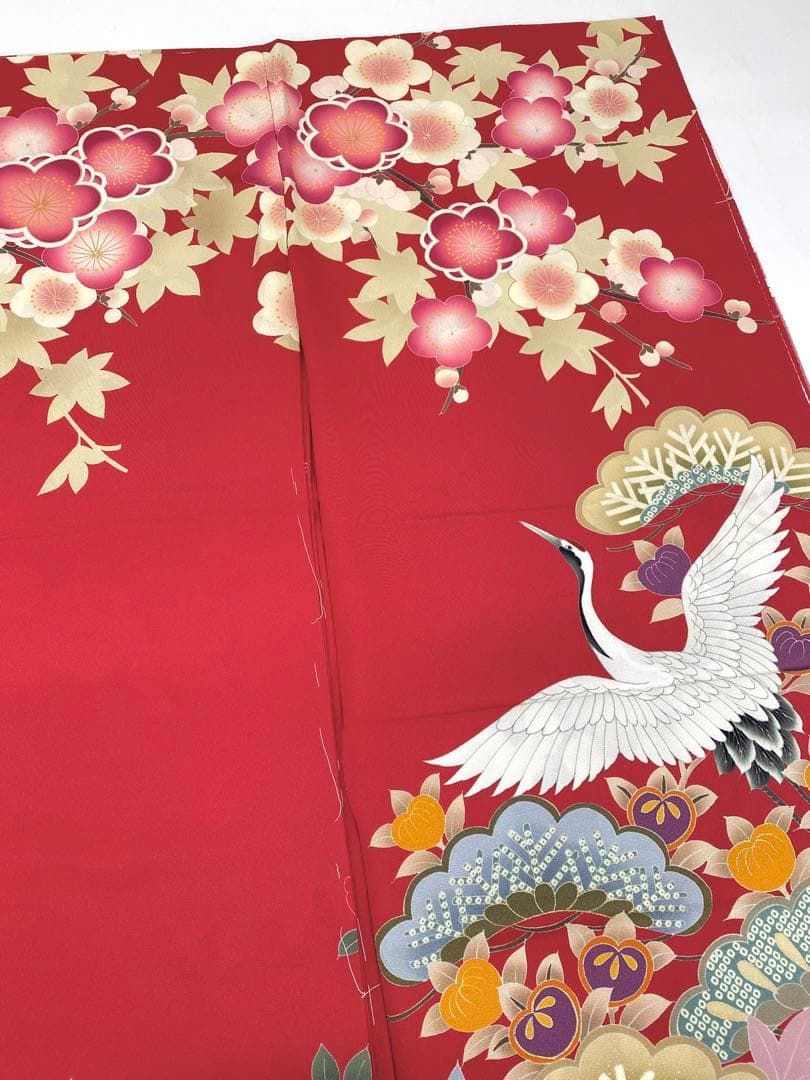 振袖 仮絵羽 正絹 京友禅 刺繍 金駒 金彩 ちりめん 未仕立て品 八掛