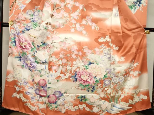 振袖 暈しに箔 美しい花模様 裄66 着物 正絹 袷 広衿 RK-4287 振袖 暈しに箔 美しい花模様 裄66 着物 正絹 袷 広衿 RK-