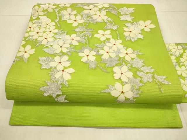 平和屋着物＊夏物 九寸名古屋帯 生紬 手描き 秋草文 正絹 逸品 DAAU5960ps