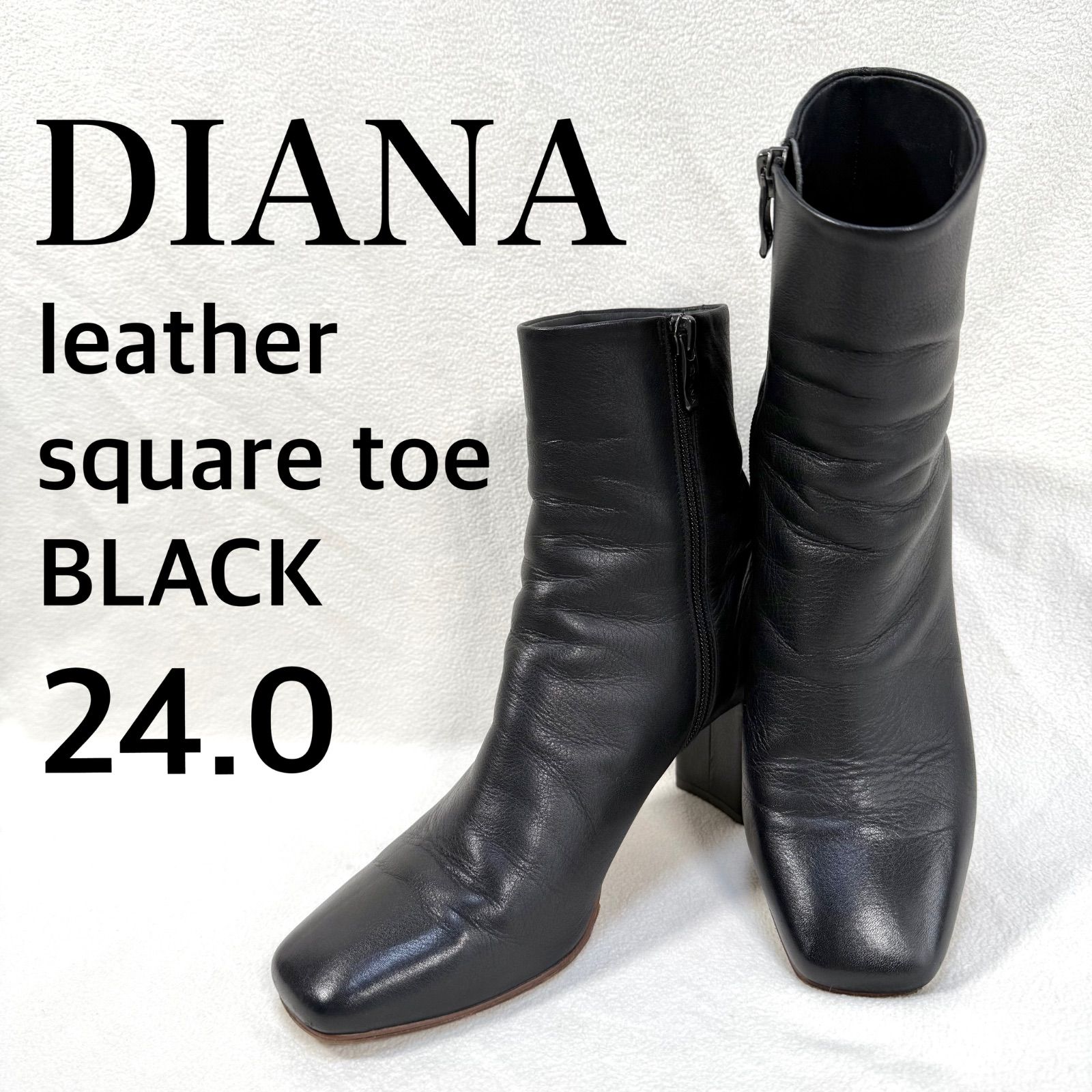 極美品✨ダイアナ スクエアトゥ サイドジップ ショートブーツ ブラック