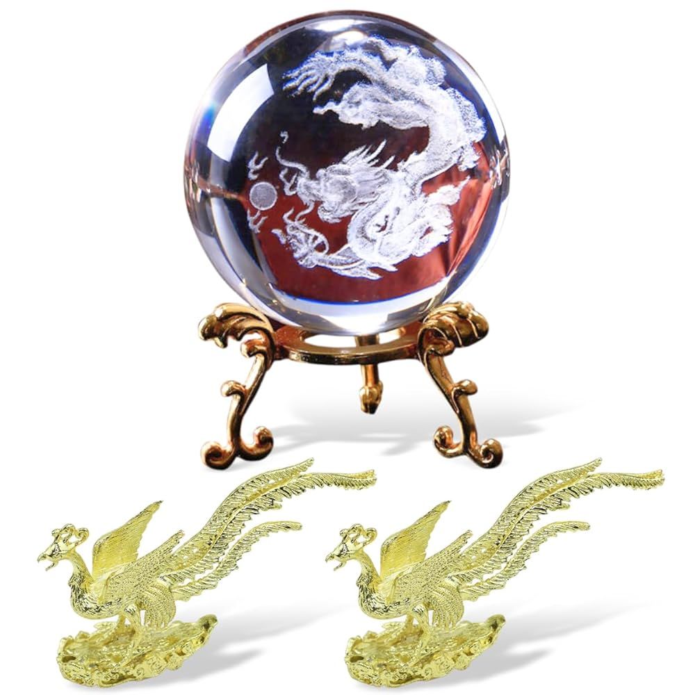 SALUDABLE 龍 水晶 鳳凰 お香立て クリスタル 置物 開運 風水 幸運 金