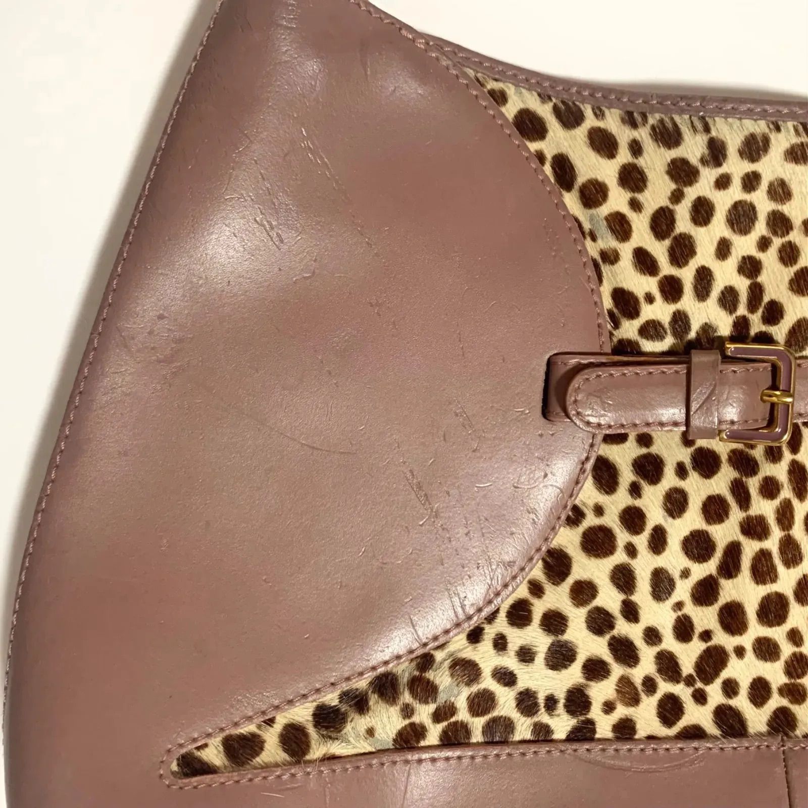 FURLA フルラ ショルダーバッグ レザー ハラコ ピンク ヒョウ柄 