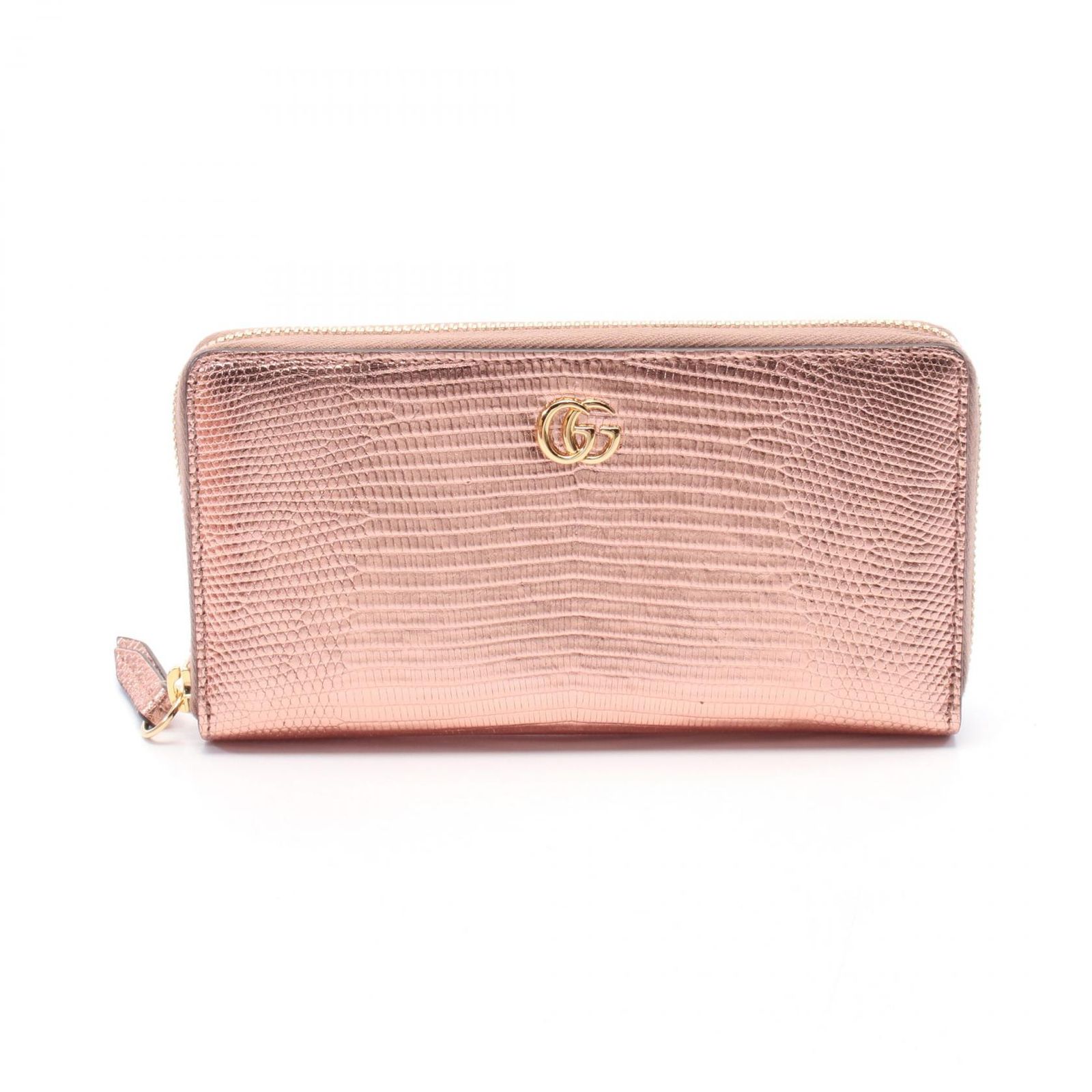 グッチ GUCCI ラウンド長財布 プチマーモント GGマーモント 456117 ピンクゴールド レザー ダブルG ラウンド長財布 レディース Used A