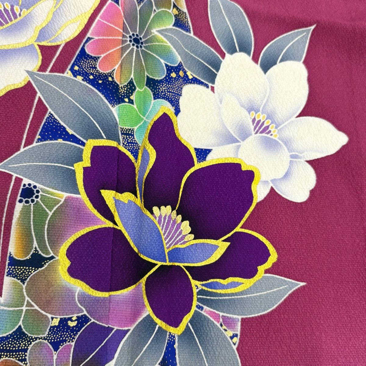 振袖 名品 やまと 枝垂桜 蝶 金銀彩 染分け 紫「H096」 振袖 身丈168.5cm 裄丈70cm L 袷 草花 蝶 金銀彩 ぼかし 赤紫