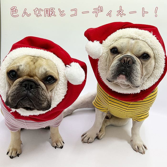 犬 帽子 サンタクロース コスプレ ペット クリスマス もこもこ サンタさん ポンポン付き 暖かい ネックウォーマー フレンチブルドッグ フレブル 小型犬 中型犬 大型犬 レッド 赤 KM135G