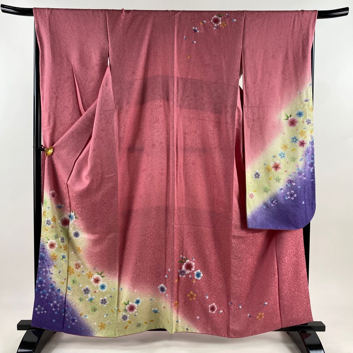 振袖 身丈160.5cm 裄丈67cm M 袷 桜 花びら 染め分け ぼかし ピンク 正絹 秀品