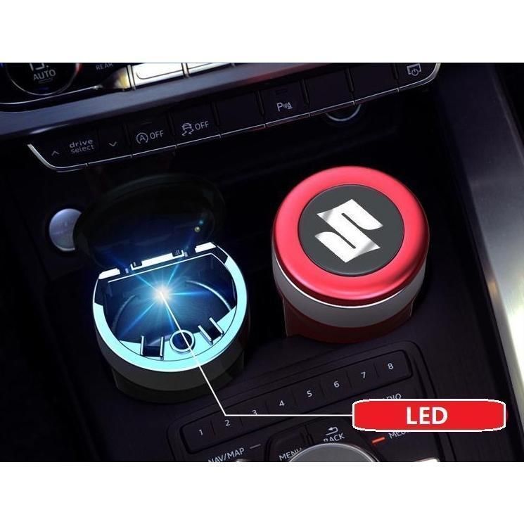 新品スズキ SUZUKI 車用灰皿 タバコ灰皿 LEDライト付き 4色選択可 取り外し可 ドリンクホルダー型 喫煙 吸い殻 火消し穴 水洗いOK 大容量 蓋付き