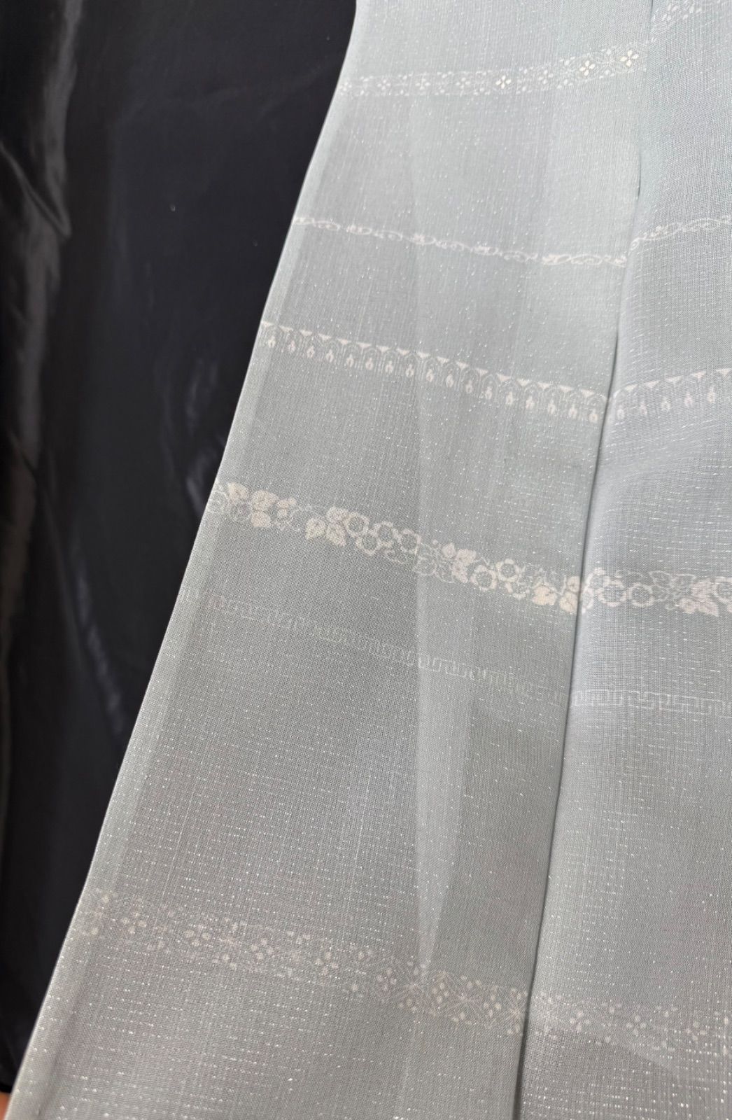 k31☆絹芭蕉ブルーG葡萄訪問着☆豪華トールサイズ身丈167cm単衣広襟