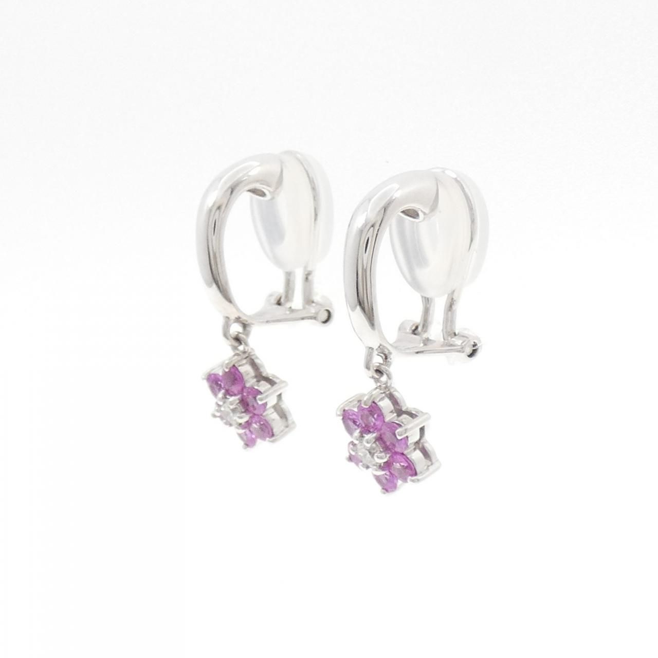 K18WG K14WG フラワー サファイヤ イヤリング 0.80CT