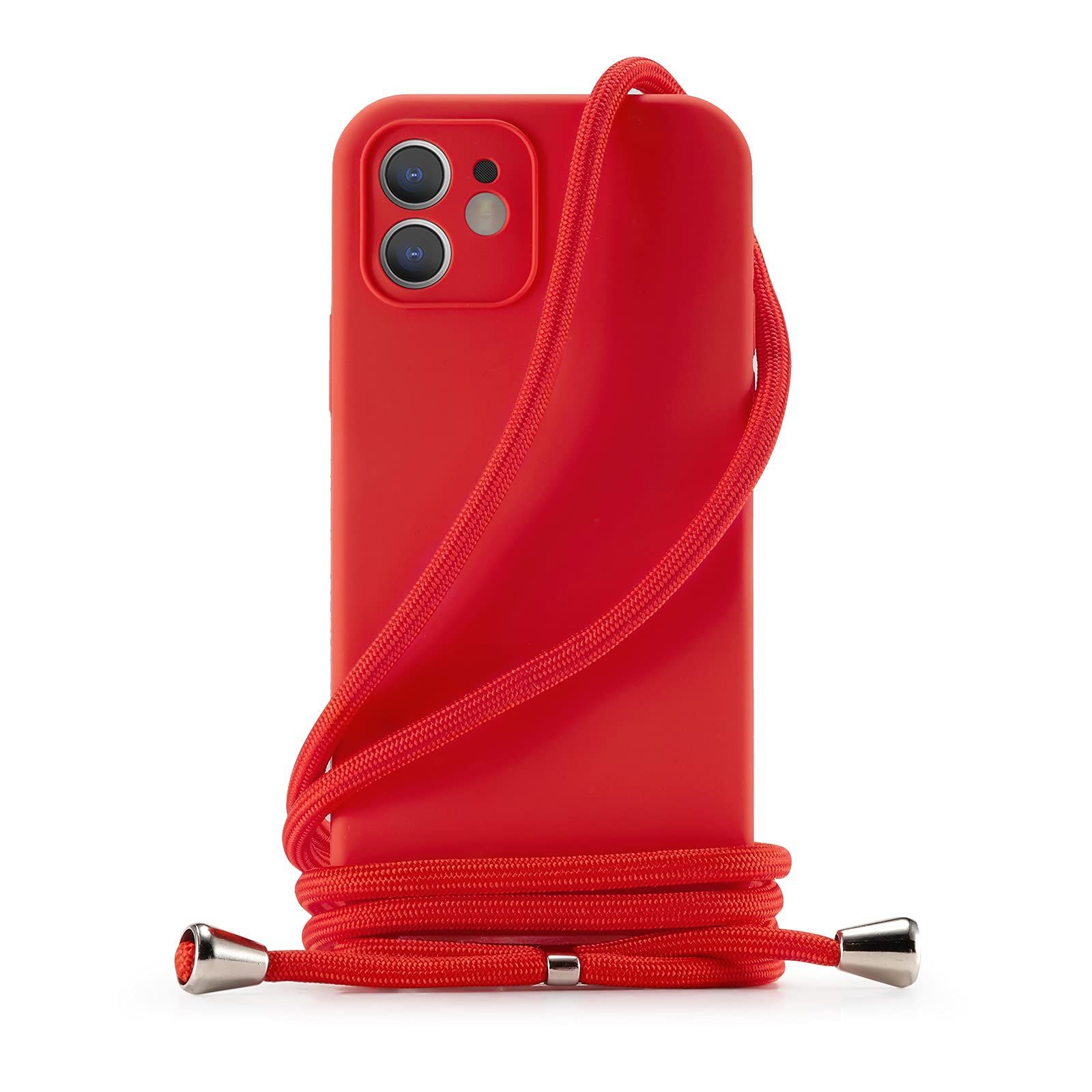 レッド_iPhone12 Handodo Apple iPhone 12 用 ケース iPhone 12 カバー ネック ショルダー ストラップ付き スマホ シリコン カバー 紐付き 斜めがけ 織りストラップ付き 調節なショルダー クロスボディ ネ