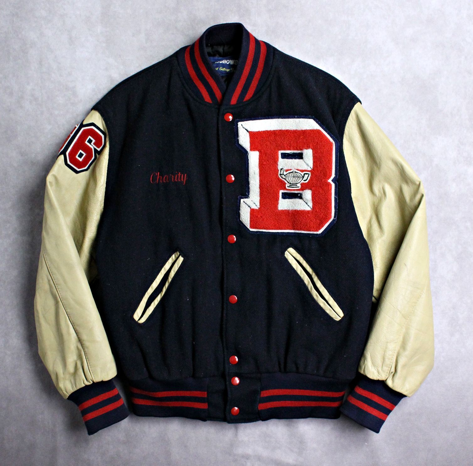 L】【90年代】USA製 HOLLOWAY ホロウェイ スタジャン 袖レザー | 古着