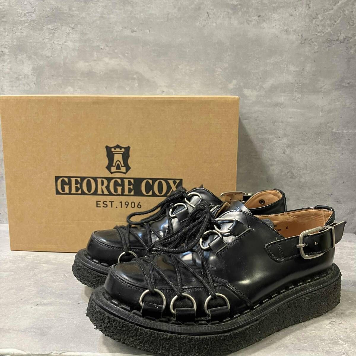 19AW COMME des GARCONS HOMME PLUS × GEORGE COX ボンテージレースアップシューズ サイズ6 ブラック 箱有 コムデギャルソンオムプリュス