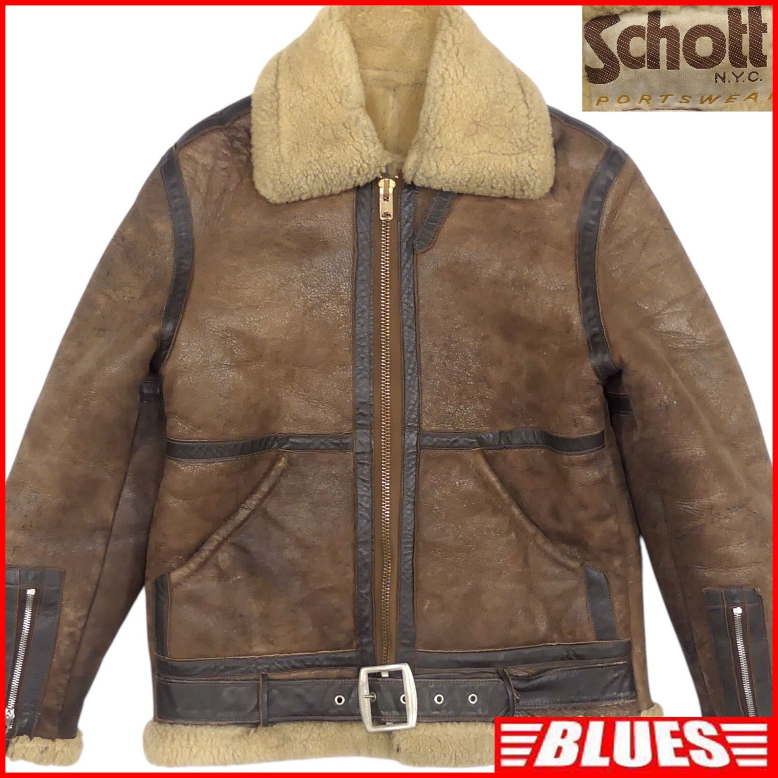 Schott ショット B-3 フライトジャケット 40 ショット L バイカー仕様 TALONジップ 本革 ムートンジャケット ボマー 90s ヴィンテージ メンズ レザーフライトジャケット_サイズL一覧←SEULB屋着古← JJ1392