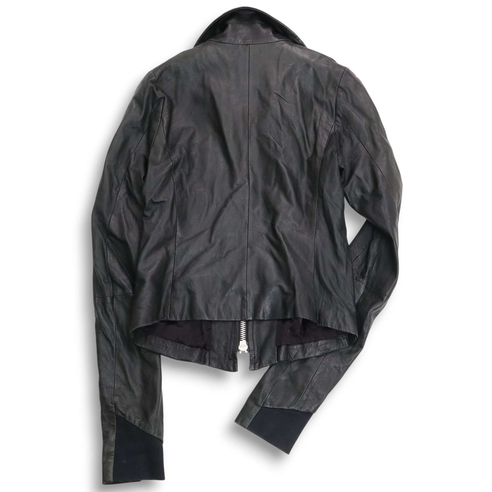 EKAM エカム 羊革☆ リブ切替 ラム レザー ハイネック スリム