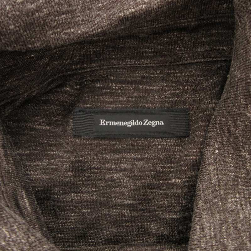 Ermenegildo zegna リネン　ポロシャツ ホワイト&ダークトープ リネン&シルク混紡ポロシャツ SS25