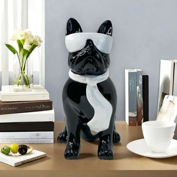 置物 オブジェ マフラーをまいたブルドック サングラス おすわり イヌ かわいい カラーバリエーション 黒 おしゃれ モダン 玄関 動物 リビング 樹脂 レジン 装飾 プレゼント ギフト