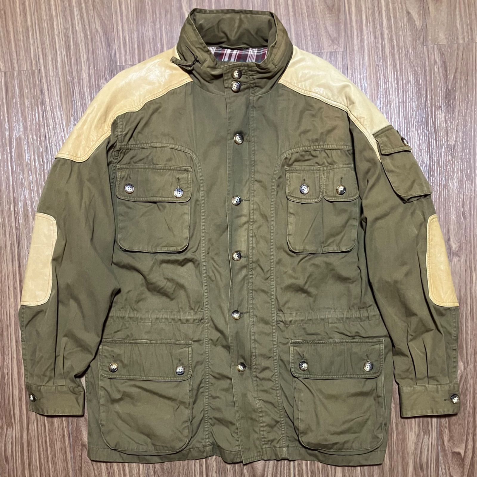 ORVIS レザー切替 コットンハンティングジャケット エルボーパッチ L カーキ