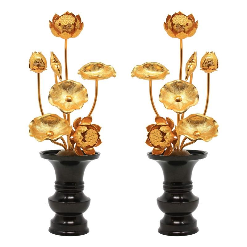 松山神仏具店 常花セット (黒花瓶付) 5号 7本立 一対 (2個セット 松山神仏具店 常花セット (黒花瓶付) 5号 7本立 一対 (2個セット
