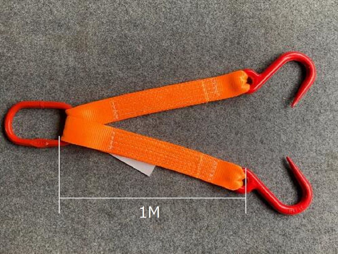 新入荷☆玉掛け用金具付き ベルトスリング 2点吊りスリングベルト 炭素鋼製 フック付き リング付き ポリエステル製 ベルト長さ1m 耐荷重2t