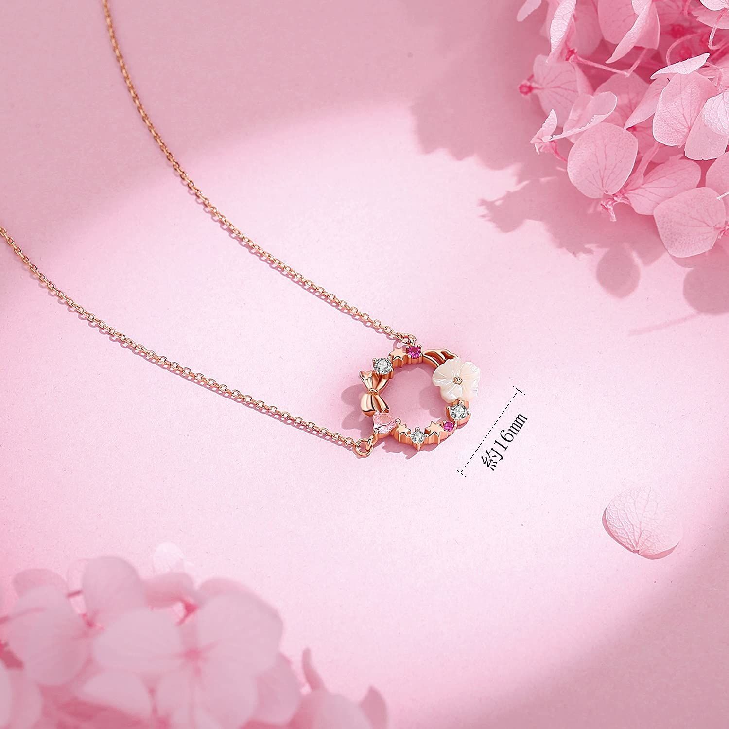 【特価商品】レディース 花輪 ネックレス シルバーS925「桜の恋」金属 ネック