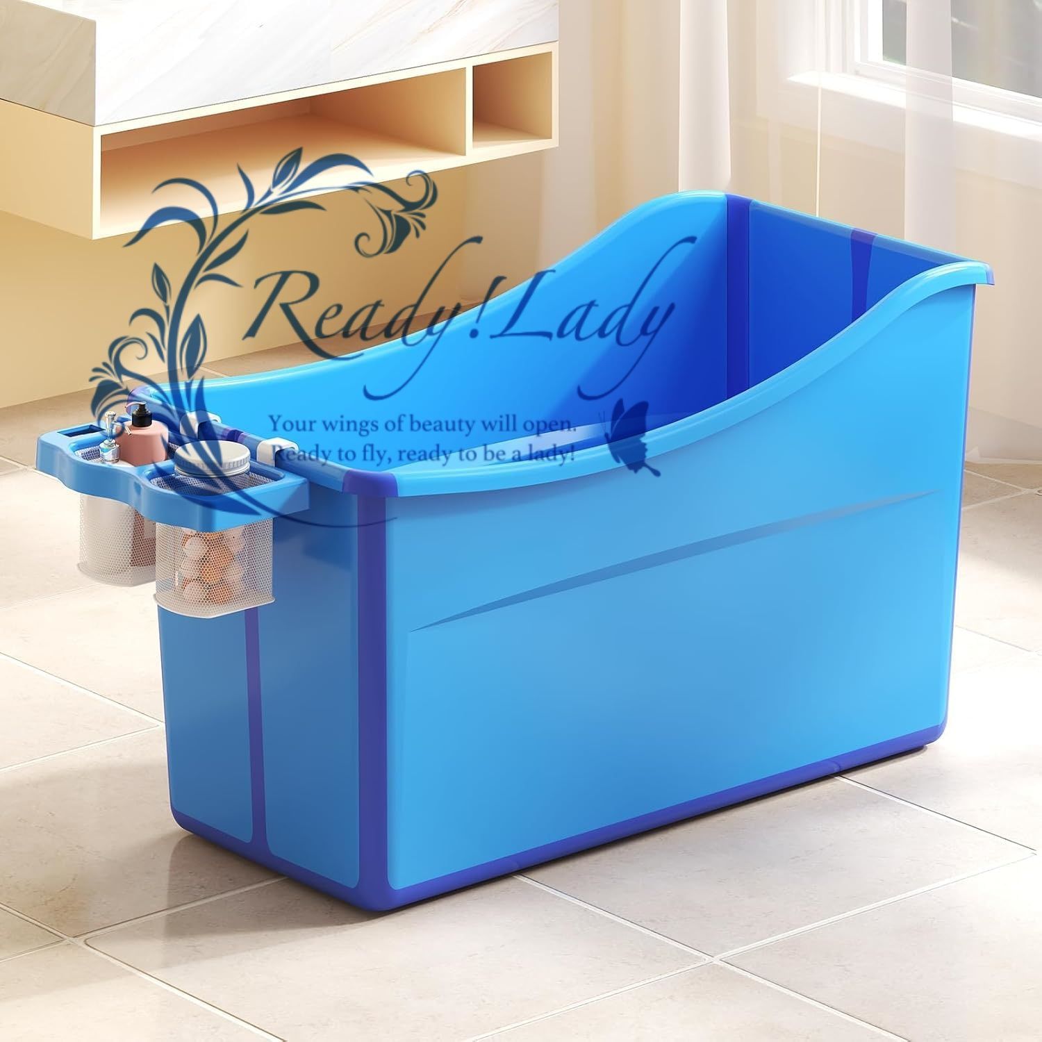 新生児用スイミングバケツ ベビーバスバケツ 家庭用ベビーバスタブ 子供用バスバケツ 折りたたみ式 省スペース ポータブルバスタブ シンプル バスタブ 子供用 温度計と収納バスケット付きの小型 Blue