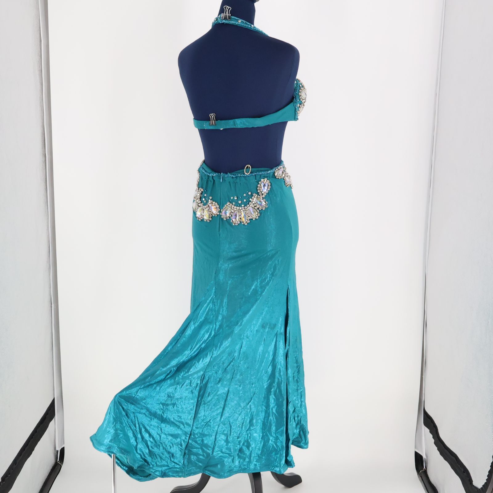 【9/21最終値下げ】ベリーダンス衣装　オリエンタル　ターコイズ　ブルー ベリーダンス用 オリエンタル衣装】ターコイズブルー ラインストーン