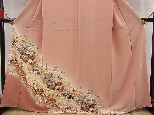 平和屋野田店■訪問着　鷹の羽花文　暈し染め　金彩　逸品　n-fw2972