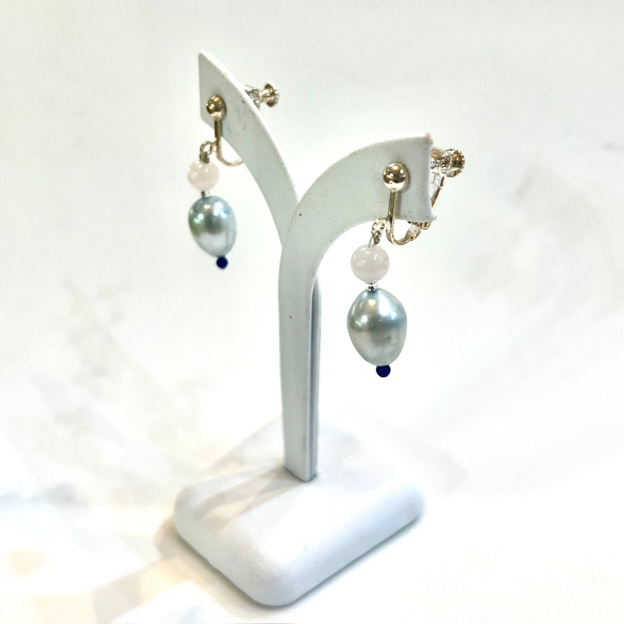 プレゼント パール イヤリング 藍染 藍パール 本藍染 〈 ピアス に変更  