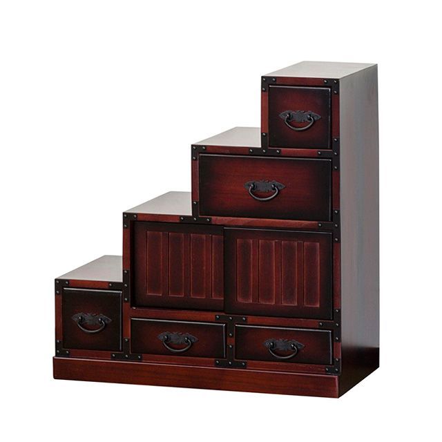 ◇民芸調 階段箪笥 左下がり レトロ家具 和モダン タンス たんす