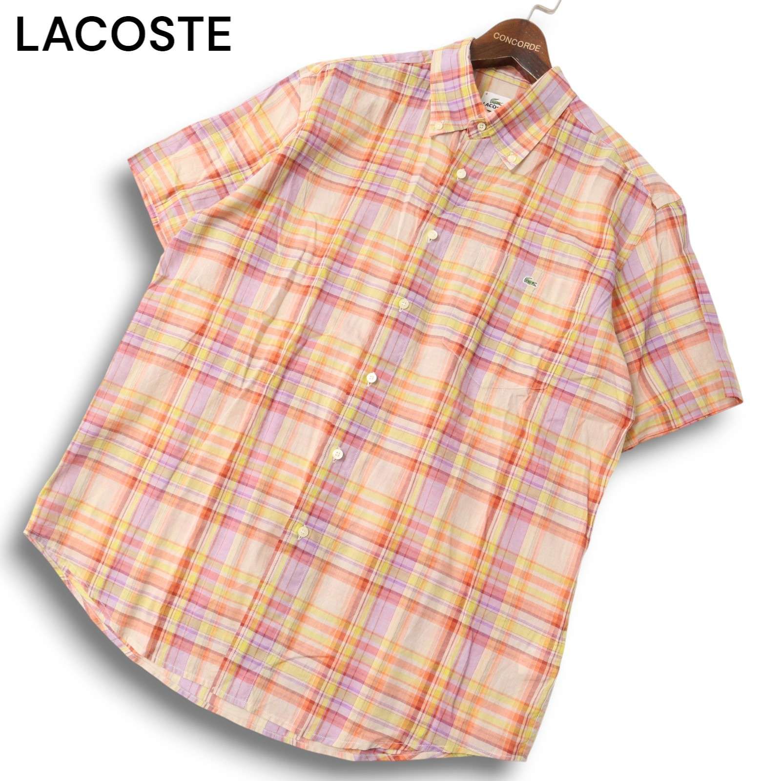 LACOSTE ラコステ 春夏 ロゴ刺繍☆ チェック 半袖 ボタンダウン