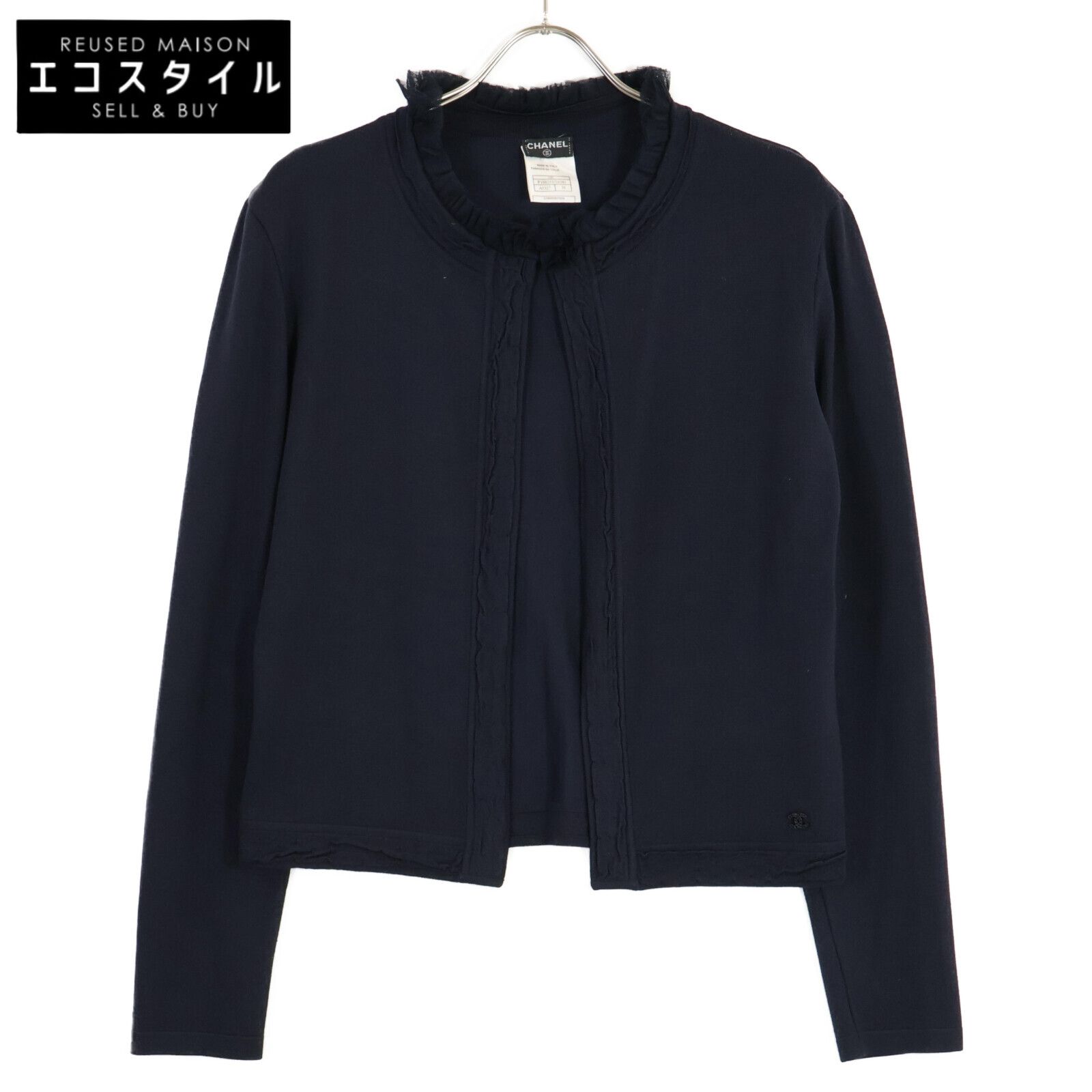 CHANEL シャネル P18825V01041 ﾌﾞﾗｯｸ ﾁｭｰﾙﾈｯｸ ﾎﾞﾀﾝﾚｽｶｰﾃﾞｨｶﾞﾝ 38
