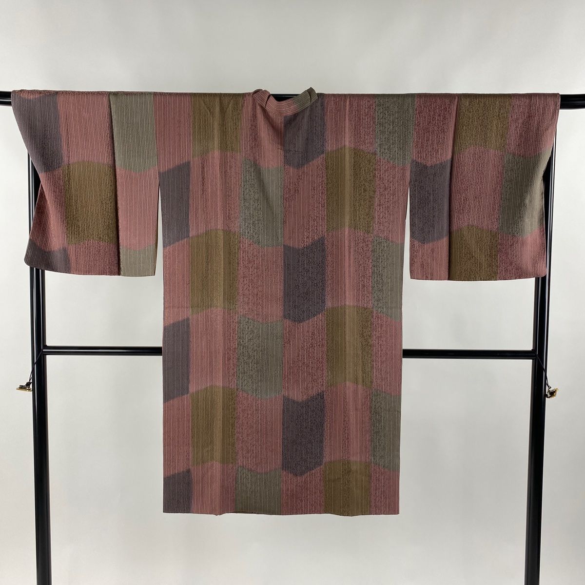 道行 身丈109.5cm 裄丈69cm L 和装コート 千代田衿 変わり市松 赤紫 正絹