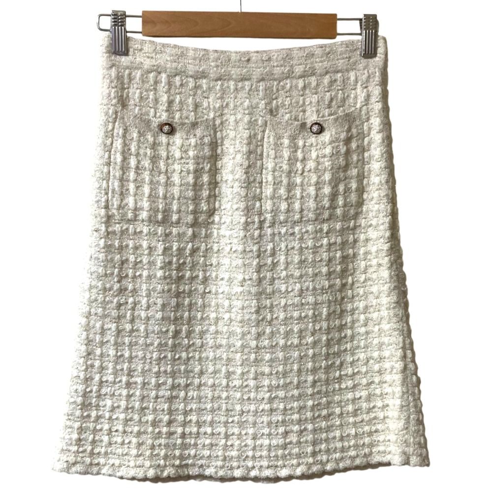 CHANEL シャネル ニット ツイードスカート P56994 サイズ36 アイボリー レディース 古着