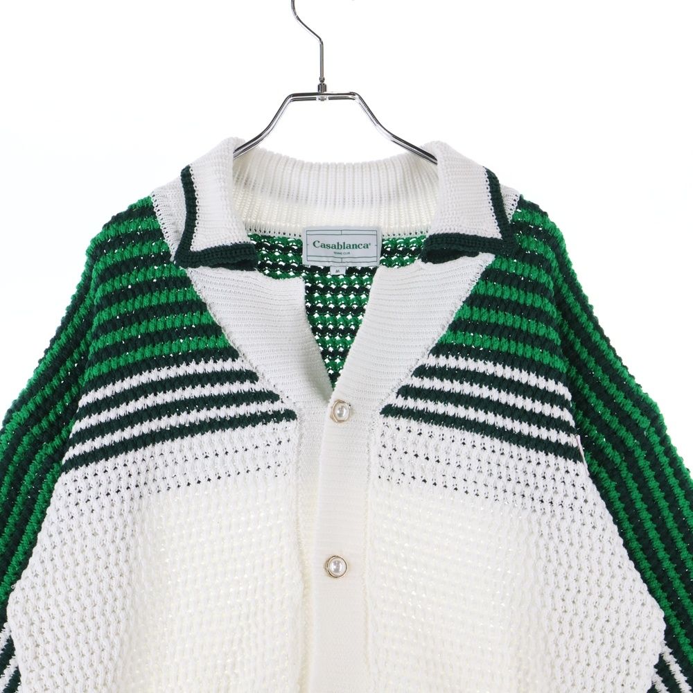 【人気Lサイズ】カサブランカ☆ワンポイント刺繍ロゴ入り総柄半袖ニットポロシャツ 人気Lサイズ】カサブランカ☆ワンポイント刺繍ロゴ入り総柄半袖