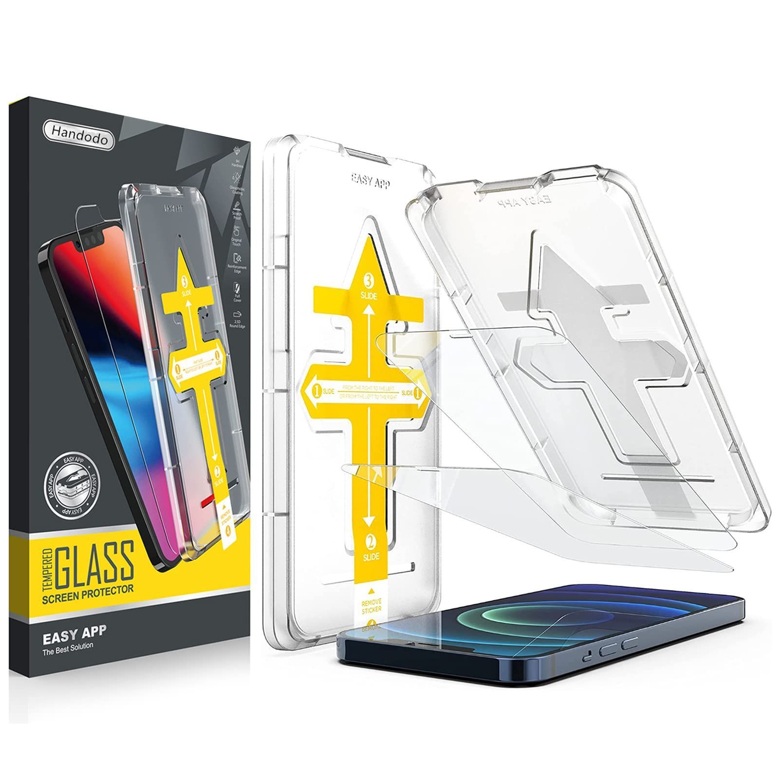 【低価】 【人気商品】対応 Pro Pro iPhone12 iPhone12 / 貼り付けキット 自動校正 保護フィルム 12 12 iPhone iPhone 2枚入 ガラスフィルム Handodo その他