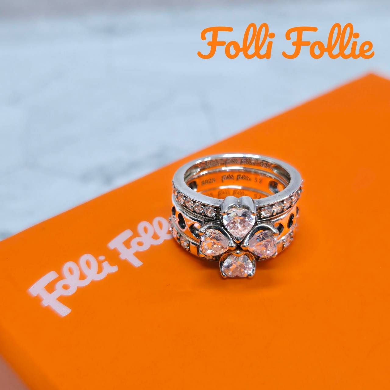 Folli Follie フォリフォリ 3連 リング クローバー ハートモチーフ