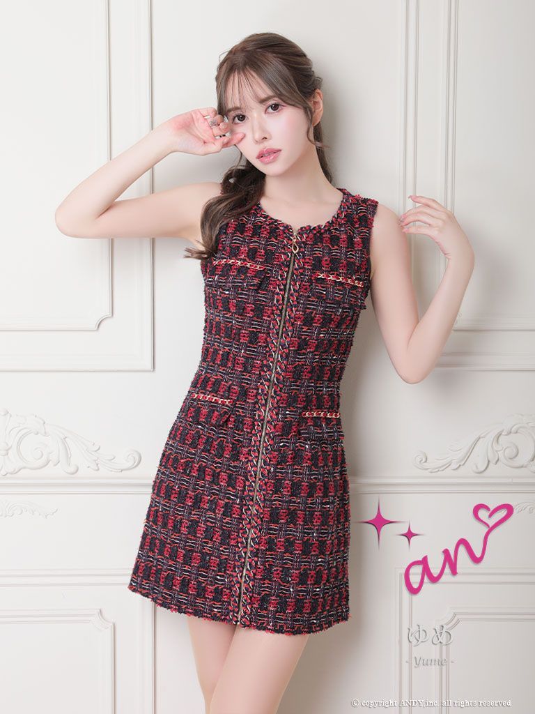 an バイカラーボタンデザイン フロントジッパープリーツセットアップ