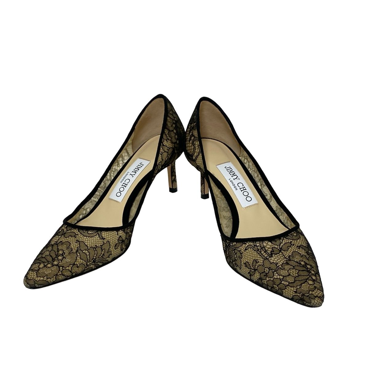 JIMMY CHOO ジミーチュウ パンプス 35 1 2 レディース - 黒×ベージュ レース フラワー 花