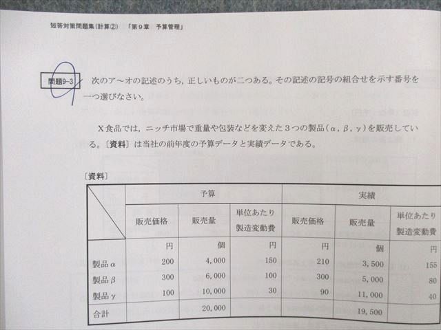 UW01-044CPA会計学院 公認会計士講座 管理会計論 テキスト/短答対策