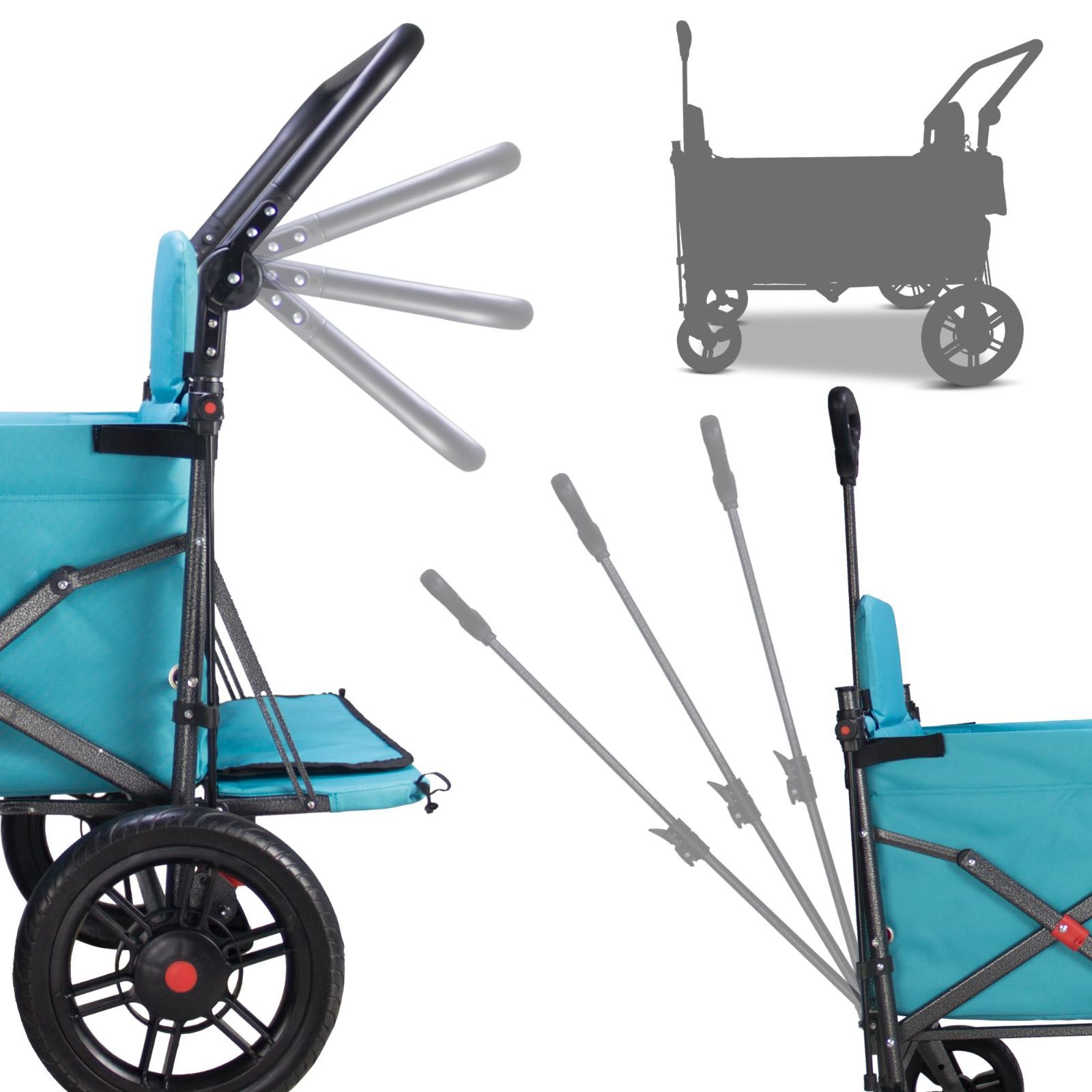 人気ブランドも多数！ 人気商品 折りたたみ式 キャリーワゴン アウトドアワゴン シートとシートベルト付き多機能カート 荷室拡張 フロントハンドル リアプッシュハンドル 四輪取り外し ストッパー付き TMZ 耐荷重120kg ターコイズ色