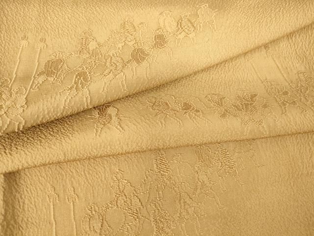 平和屋着物▽上質な色無地 単衣 人物地紋 山吹色 正絹 DAAV5910az