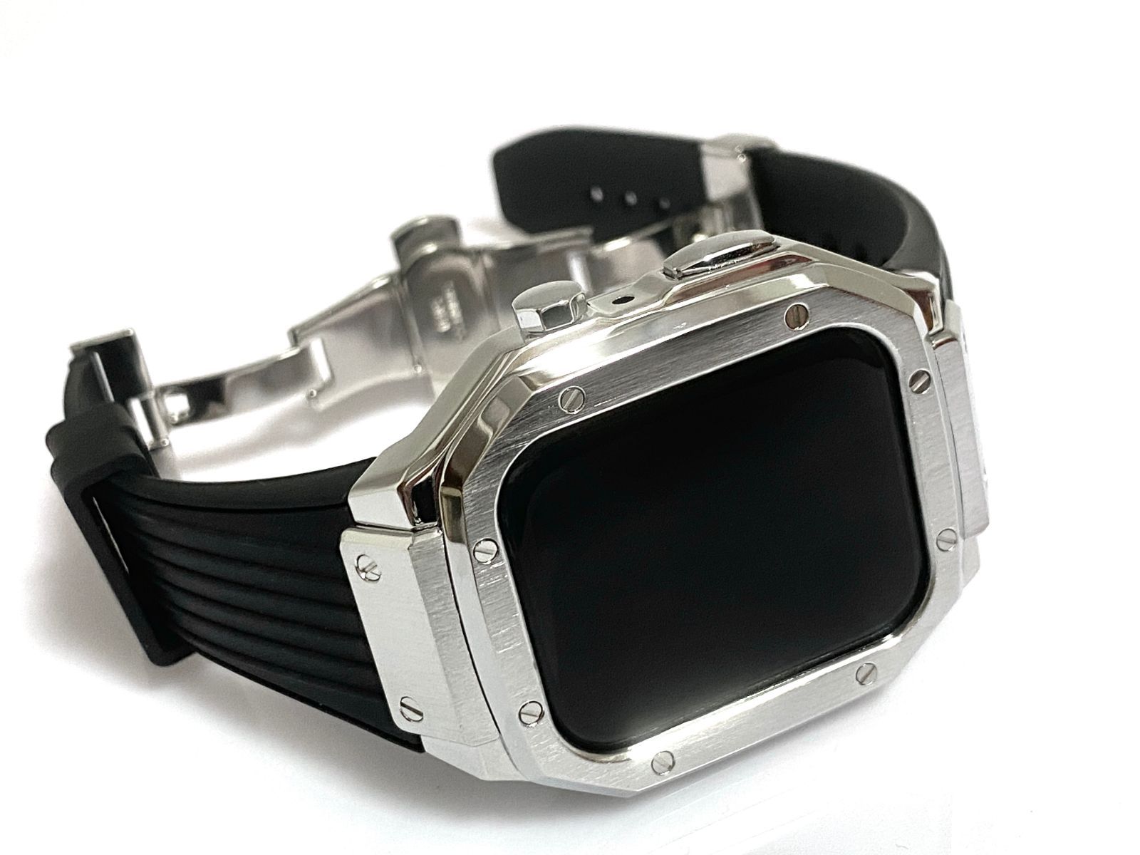 TC アップルウォッチバンド ラバーベルト ステンレス カバー Apple Watch ケース 44mm 45mm 4 5 6 7 8 9 se メンズ レディース スポーツ08