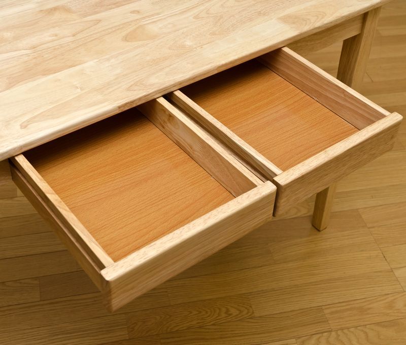 天然木 2引出し付木製テーブル 120×45 NA/WW