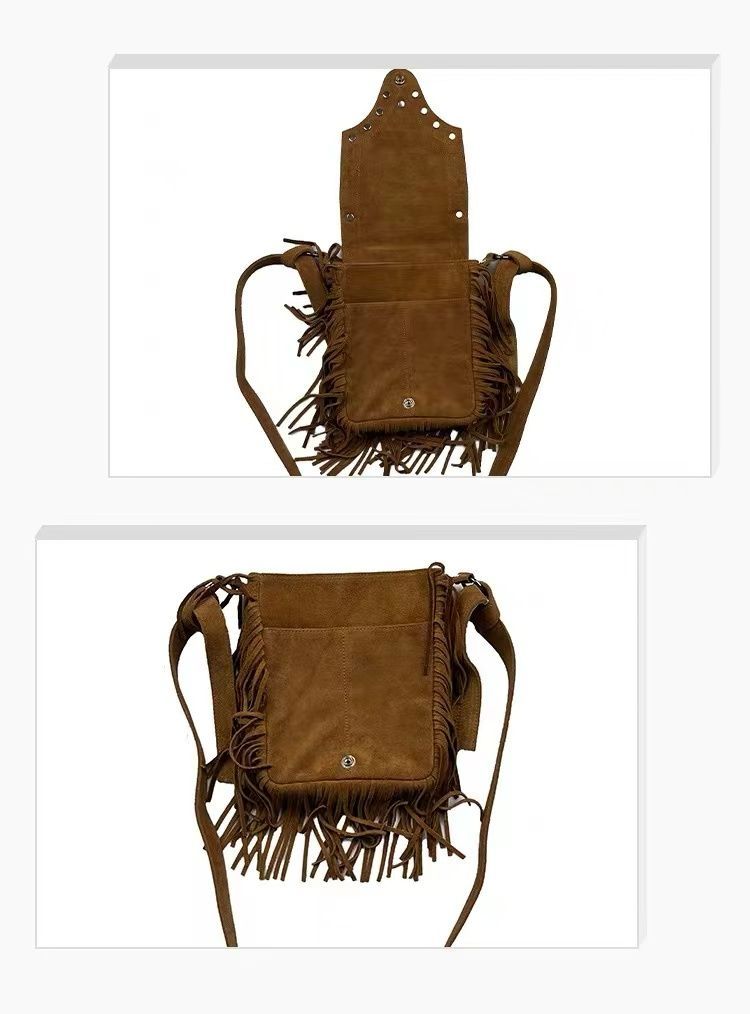 Thug Club 24SS タッセルリベット クロスボディバッグ 本牛革 男女兼用  