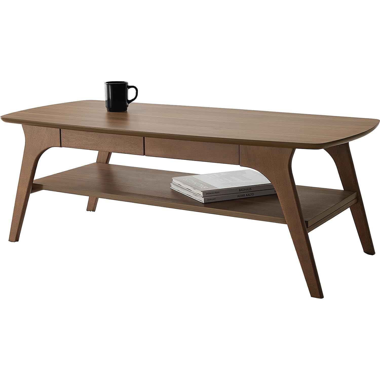 シンプル 幅110 棚付き 奥行50 引き出し付き 高さ40 机 テーブル ウォールナット センターテーブル 頑丈 ローテーブル VT-7941WN 萩原