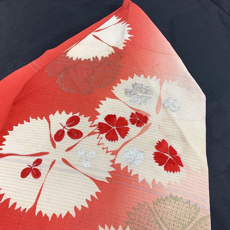 506an104◇アンティーク夏帯 名古屋帯 絽 撫子 刺繍 昭和レトロ 大正