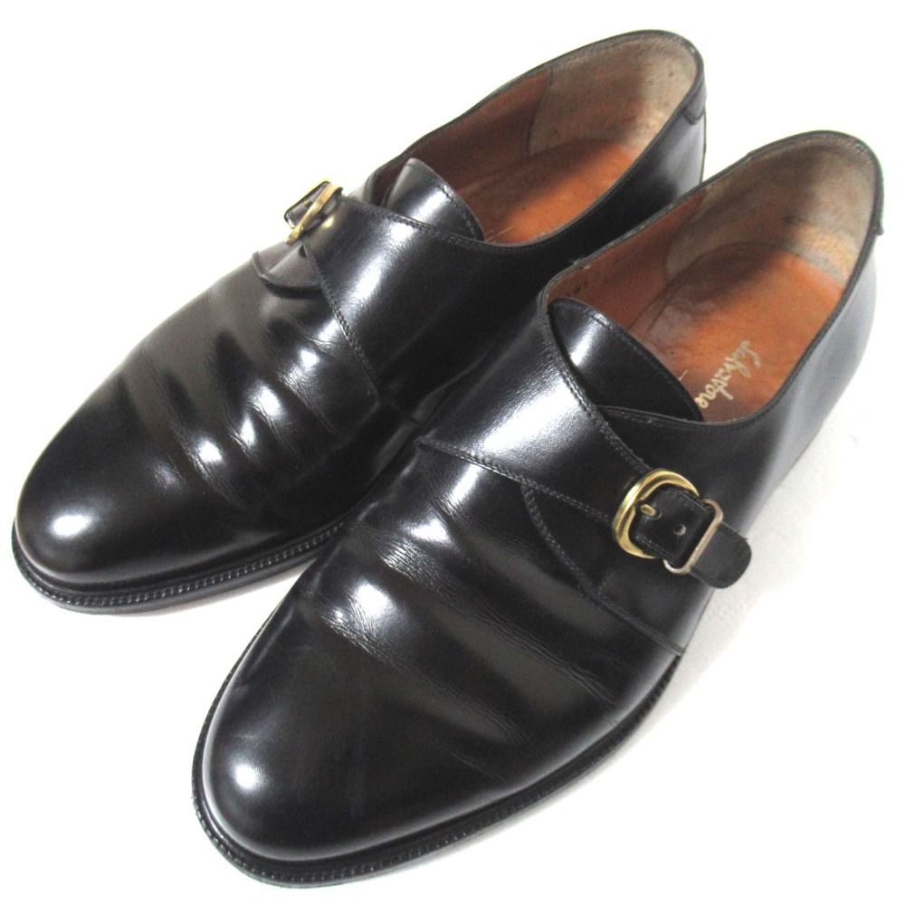 美品 salvatore ferragamo サルヴァトーレフェラガモ レザー シングルモンク ビジネスシューズ ドレスシューズ 7 2E 25cm相当 ブラック メンズ 古着 中古 USED
