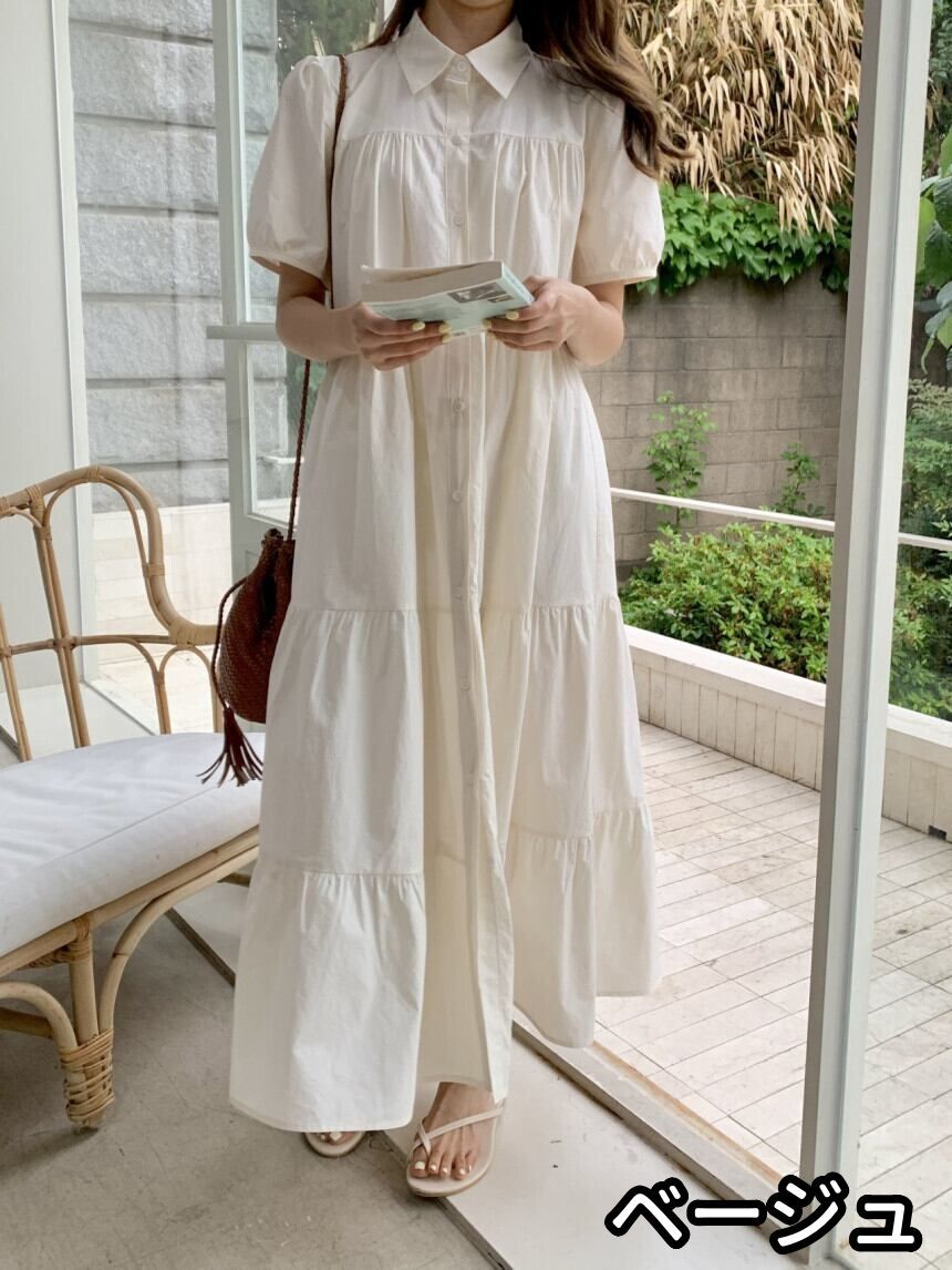 シャツワンピース ロングワンピース ティアード フレア